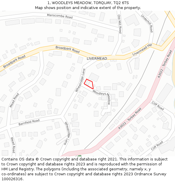 1, WOODLEYS MEADOW, TORQUAY, TQ2 6TS: Location map and indicative extent of plot
