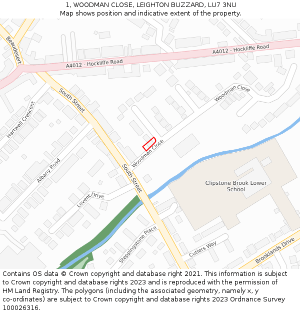 1, WOODMAN CLOSE, LEIGHTON BUZZARD, LU7 3NU: Location map and indicative extent of plot