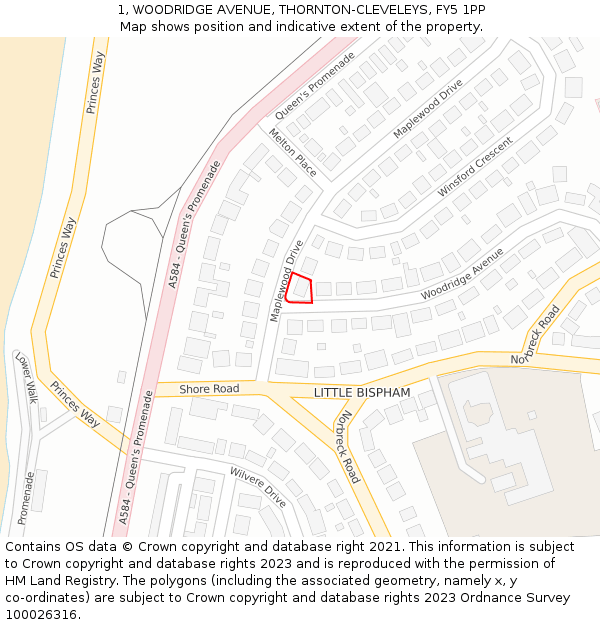 1, WOODRIDGE AVENUE, THORNTON-CLEVELEYS, FY5 1PP: Location map and indicative extent of plot