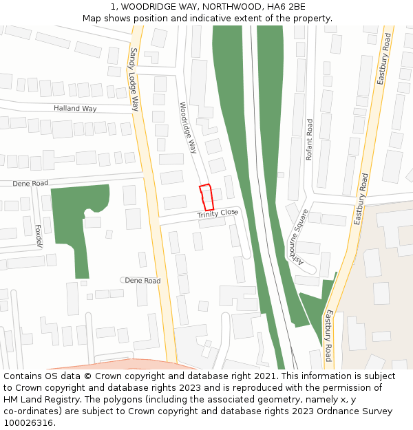 1, WOODRIDGE WAY, NORTHWOOD, HA6 2BE: Location map and indicative extent of plot