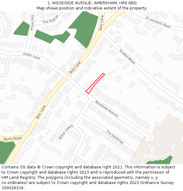 1, WOODSIDE AVENUE, AMERSHAM, HP6 6BG: Location map and indicative extent of plot