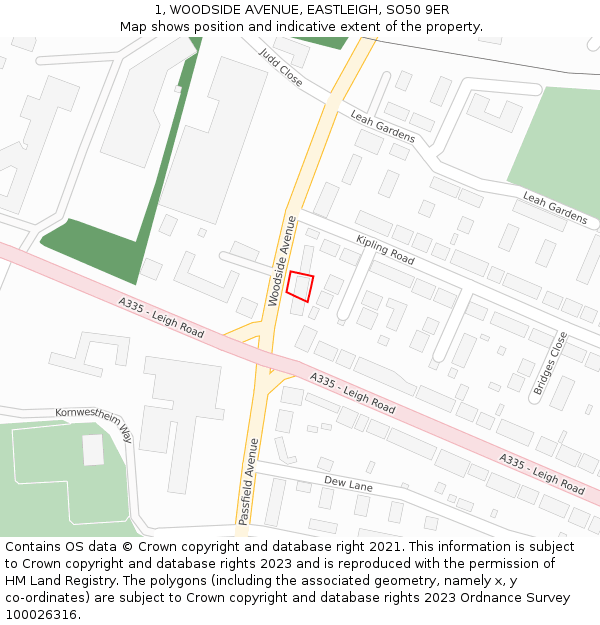 1, WOODSIDE AVENUE, EASTLEIGH, SO50 9ER: Location map and indicative extent of plot