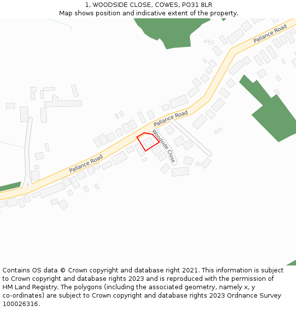 1, WOODSIDE CLOSE, COWES, PO31 8LR: Location map and indicative extent of plot