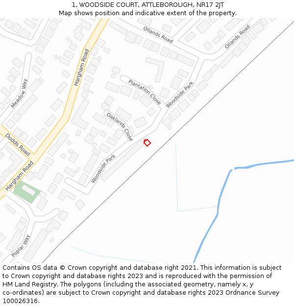 1, WOODSIDE COURT, ATTLEBOROUGH, NR17 2JT: Location map and indicative extent of plot