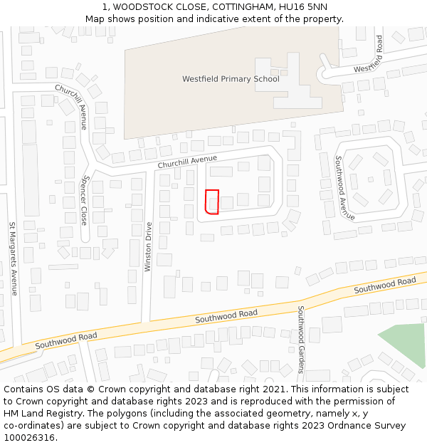 1, WOODSTOCK CLOSE, COTTINGHAM, HU16 5NN: Location map and indicative extent of plot