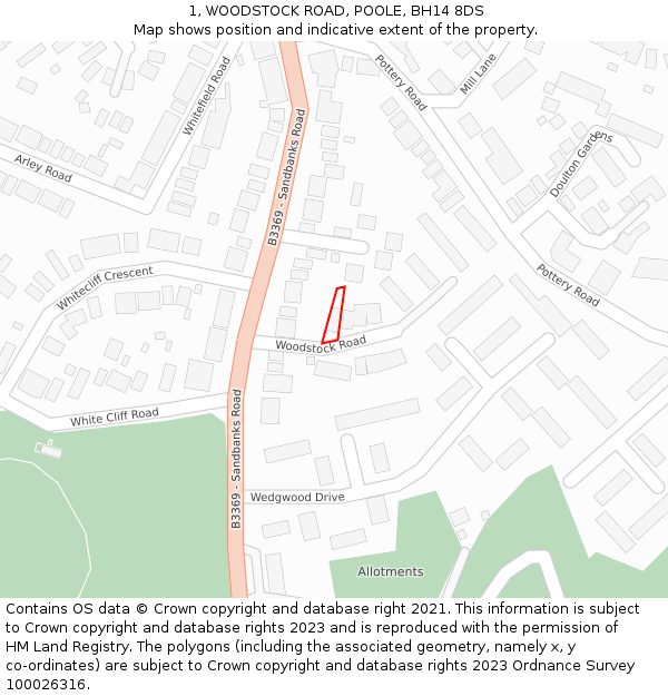 1, WOODSTOCK ROAD, POOLE, BH14 8DS: Location map and indicative extent of plot