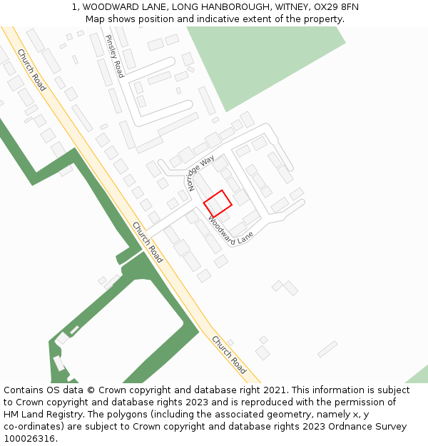 1, WOODWARD LANE, LONG HANBOROUGH, WITNEY, OX29 8FN: Location map and indicative extent of plot