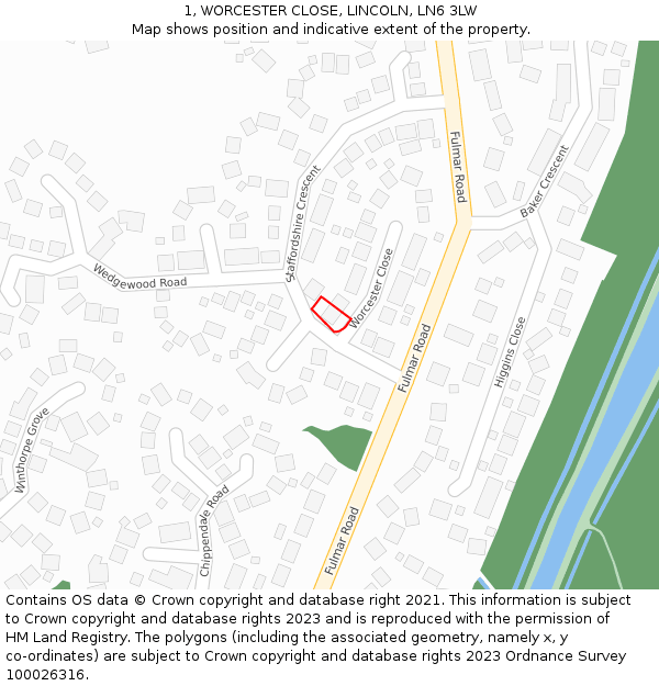 1, WORCESTER CLOSE, LINCOLN, LN6 3LW: Location map and indicative extent of plot