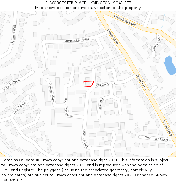 1, WORCESTER PLACE, LYMINGTON, SO41 3TB: Location map and indicative extent of plot