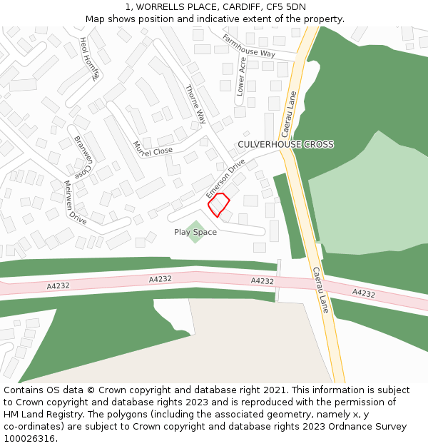 1, WORRELLS PLACE, CARDIFF, CF5 5DN: Location map and indicative extent of plot