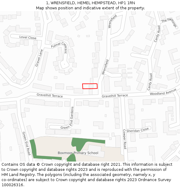 1, WRENSFIELD, HEMEL HEMPSTEAD, HP1 1RN: Location map and indicative extent of plot