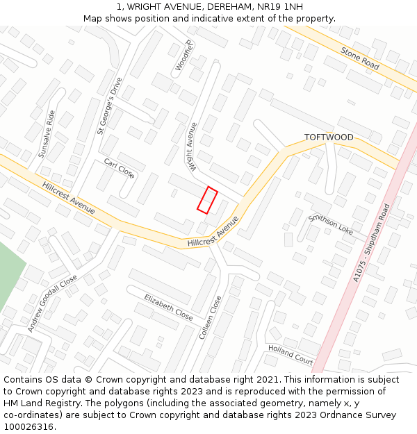 1, WRIGHT AVENUE, DEREHAM, NR19 1NH: Location map and indicative extent of plot