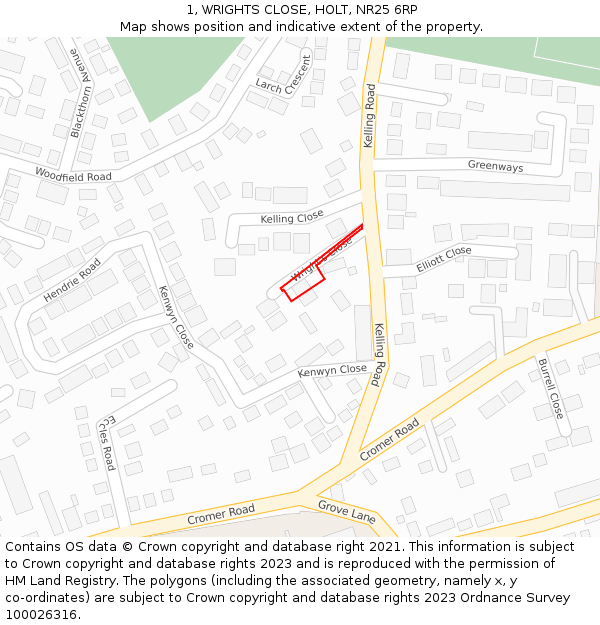 1, WRIGHTS CLOSE, HOLT, NR25 6RP: Location map and indicative extent of plot