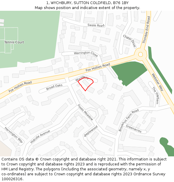 1, WYCHBURY, SUTTON COLDFIELD, B76 1BY: Location map and indicative extent of plot