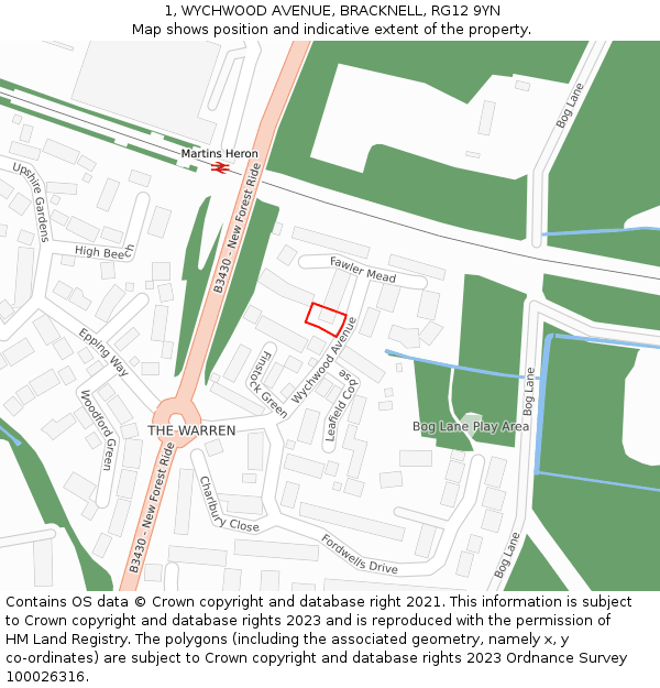 1, WYCHWOOD AVENUE, BRACKNELL, RG12 9YN: Location map and indicative extent of plot