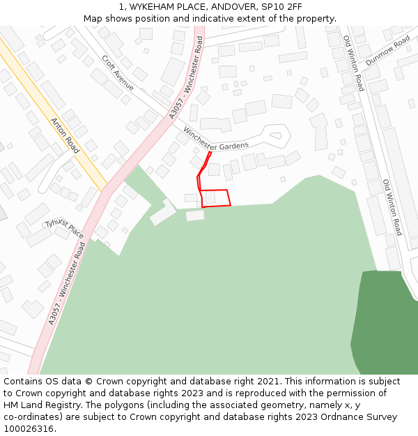 1, WYKEHAM PLACE, ANDOVER, SP10 2FF: Location map and indicative extent of plot