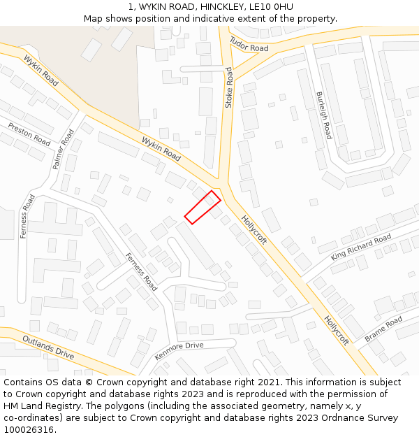 1, WYKIN ROAD, HINCKLEY, LE10 0HU: Location map and indicative extent of plot