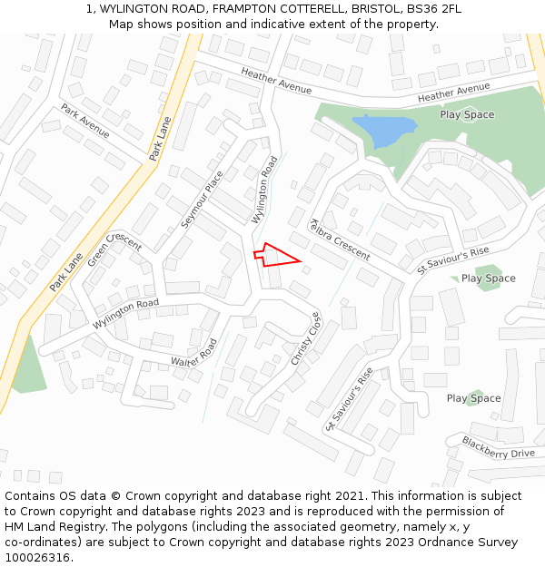 1, WYLINGTON ROAD, FRAMPTON COTTERELL, BRISTOL, BS36 2FL: Location map and indicative extent of plot