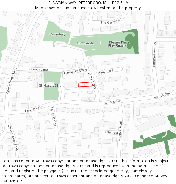 1, WYMAN WAY, PETERBOROUGH, PE2 5HA: Location map and indicative extent of plot