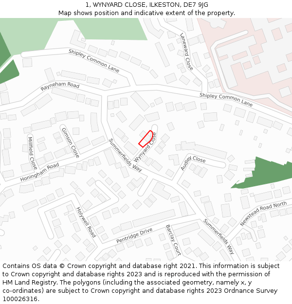 1, WYNYARD CLOSE, ILKESTON, DE7 9JG: Location map and indicative extent of plot