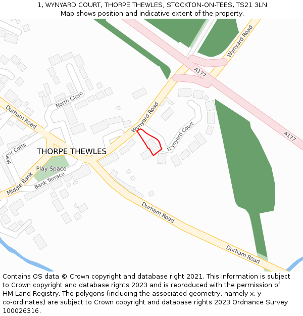 1, WYNYARD COURT, THORPE THEWLES, STOCKTON-ON-TEES, TS21 3LN: Location map and indicative extent of plot