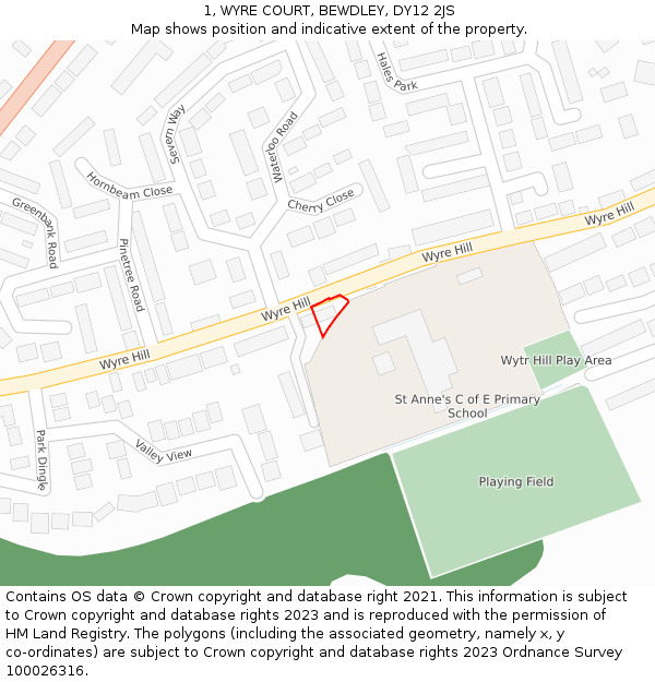 1, WYRE COURT, BEWDLEY, DY12 2JS: Location map and indicative extent of plot