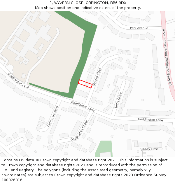 1, WYVERN CLOSE, ORPINGTON, BR6 9DX: Location map and indicative extent of plot