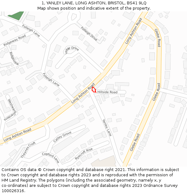 1, YANLEY LANE, LONG ASHTON, BRISTOL, BS41 9LQ: Location map and indicative extent of plot