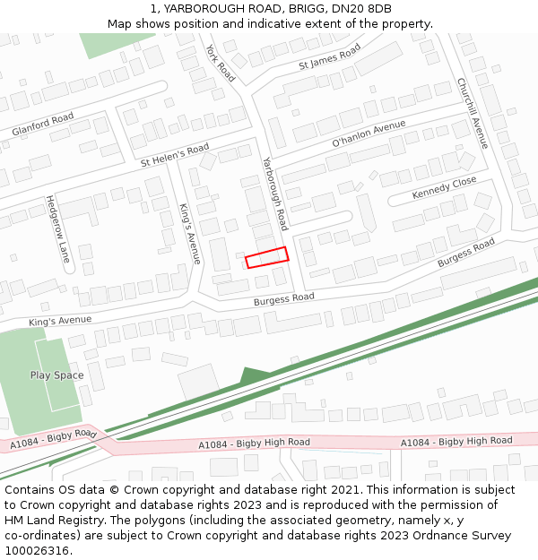 1, YARBOROUGH ROAD, BRIGG, DN20 8DB: Location map and indicative extent of plot