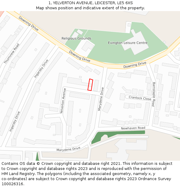 1, YELVERTON AVENUE, LEICESTER, LE5 6XS: Location map and indicative extent of plot