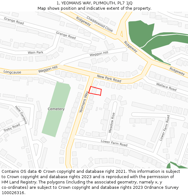 1, YEOMANS WAY, PLYMOUTH, PL7 1JQ: Location map and indicative extent of plot