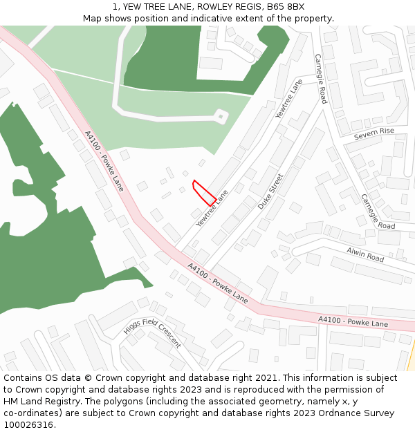 1, YEW TREE LANE, ROWLEY REGIS, B65 8BX: Location map and indicative extent of plot