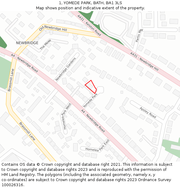 1, YOMEDE PARK, BATH, BA1 3LS: Location map and indicative extent of plot