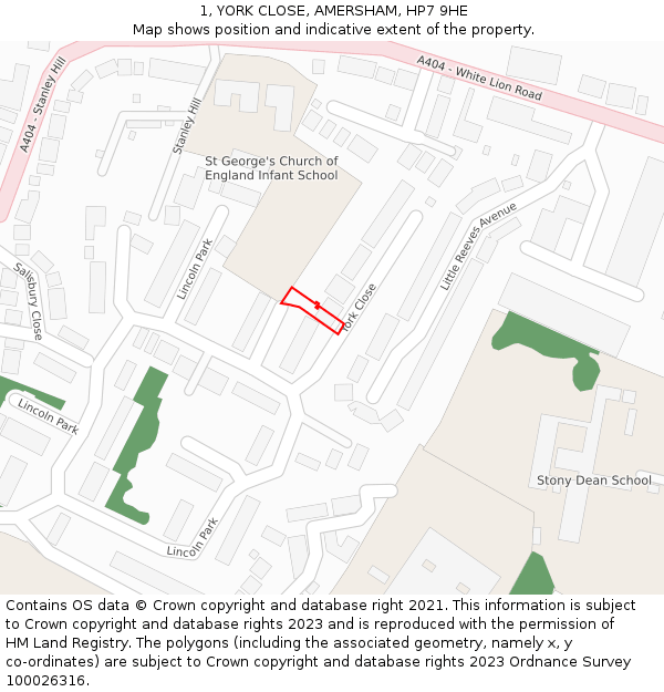 1, YORK CLOSE, AMERSHAM, HP7 9HE: Location map and indicative extent of plot