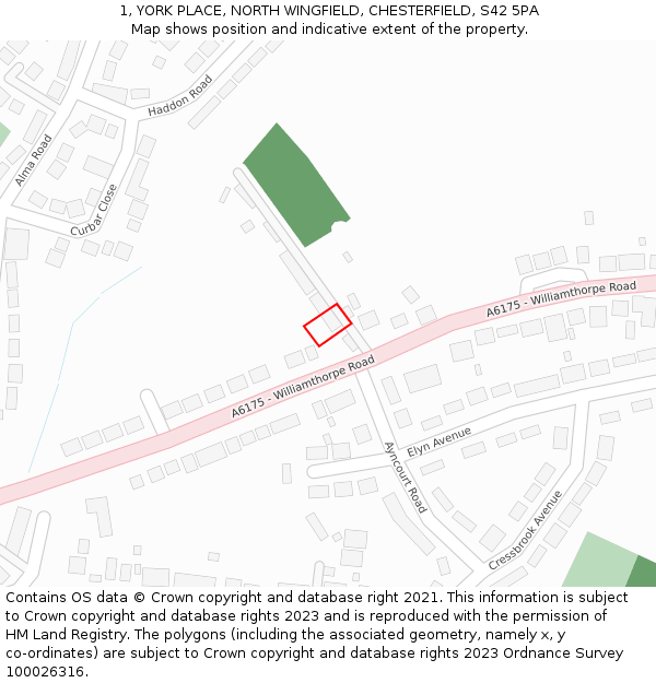 1, YORK PLACE, NORTH WINGFIELD, CHESTERFIELD, S42 5PA: Location map and indicative extent of plot