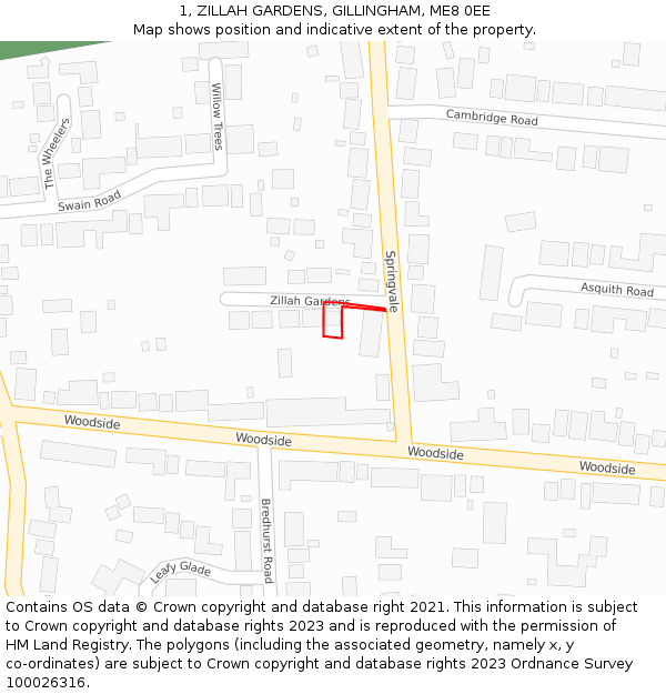 1, ZILLAH GARDENS, GILLINGHAM, ME8 0EE: Location map and indicative extent of plot