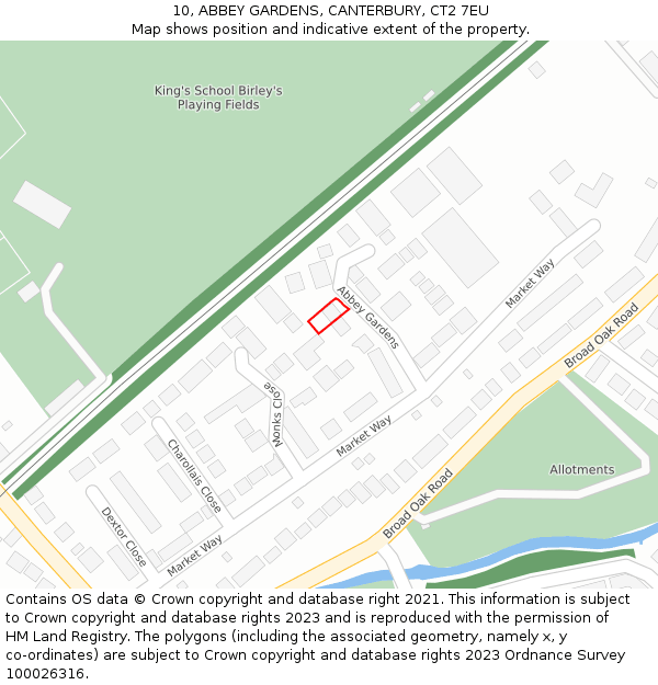 10, ABBEY GARDENS, CANTERBURY, CT2 7EU: Location map and indicative extent of plot