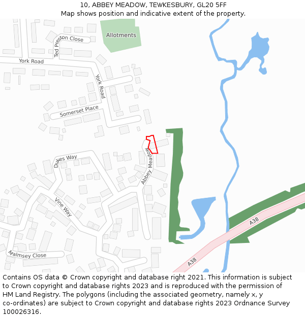 10, ABBEY MEADOW, TEWKESBURY, GL20 5FF: Location map and indicative extent of plot