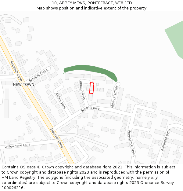 10, ABBEY MEWS, PONTEFRACT, WF8 1TD: Location map and indicative extent of plot