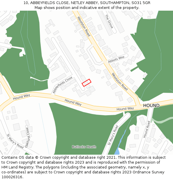 10, ABBEYFIELDS CLOSE, NETLEY ABBEY, SOUTHAMPTON, SO31 5GR: Location map and indicative extent of plot