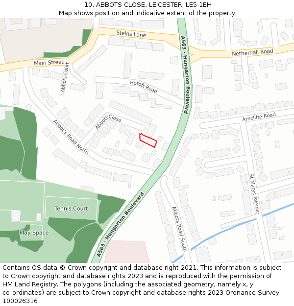 10, ABBOTS CLOSE, LEICESTER, LE5 1EH: Location map and indicative extent of plot