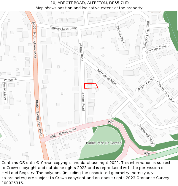 10, ABBOTT ROAD, ALFRETON, DE55 7HD: Location map and indicative extent of plot