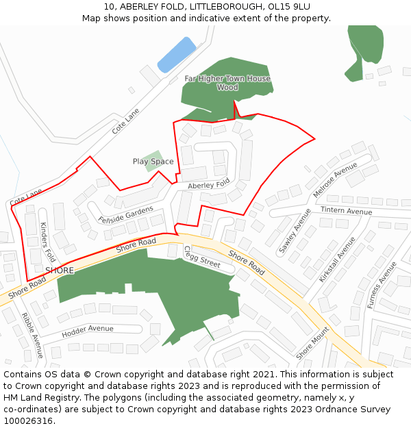 10, ABERLEY FOLD, LITTLEBOROUGH, OL15 9LU: Location map and indicative extent of plot