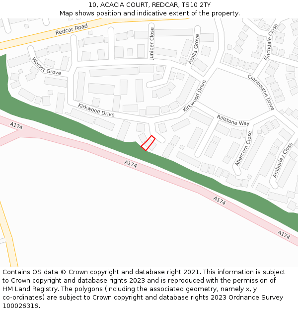 10, ACACIA COURT, REDCAR, TS10 2TY: Location map and indicative extent of plot