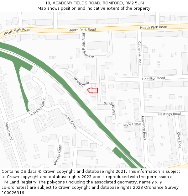 10, ACADEMY FIELDS ROAD, ROMFORD, RM2 5UN: Location map and indicative extent of plot