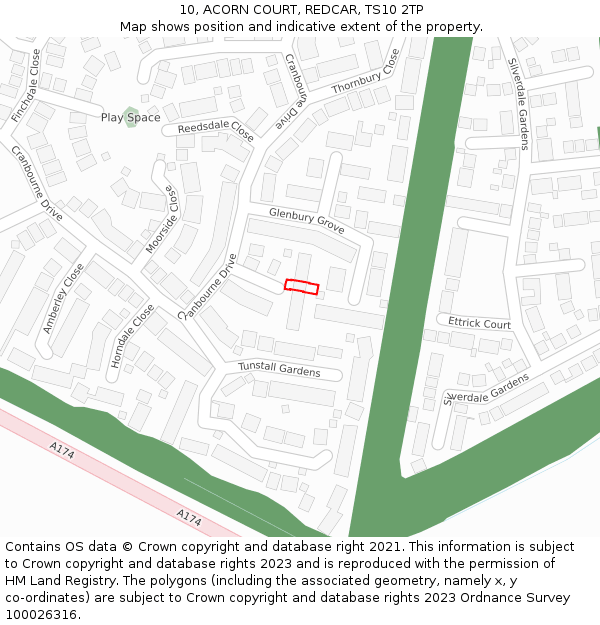 10, ACORN COURT, REDCAR, TS10 2TP: Location map and indicative extent of plot