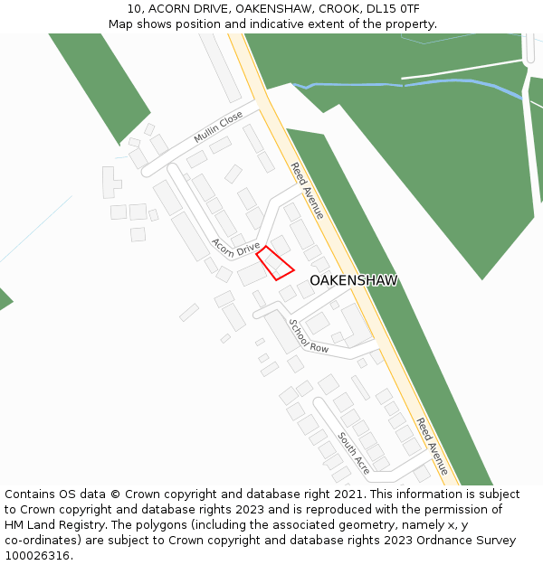 10, ACORN DRIVE, OAKENSHAW, CROOK, DL15 0TF: Location map and indicative extent of plot