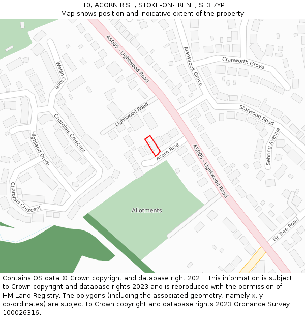 10, ACORN RISE, STOKE-ON-TRENT, ST3 7YP: Location map and indicative extent of plot