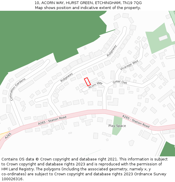 10, ACORN WAY, HURST GREEN, ETCHINGHAM, TN19 7QG: Location map and indicative extent of plot