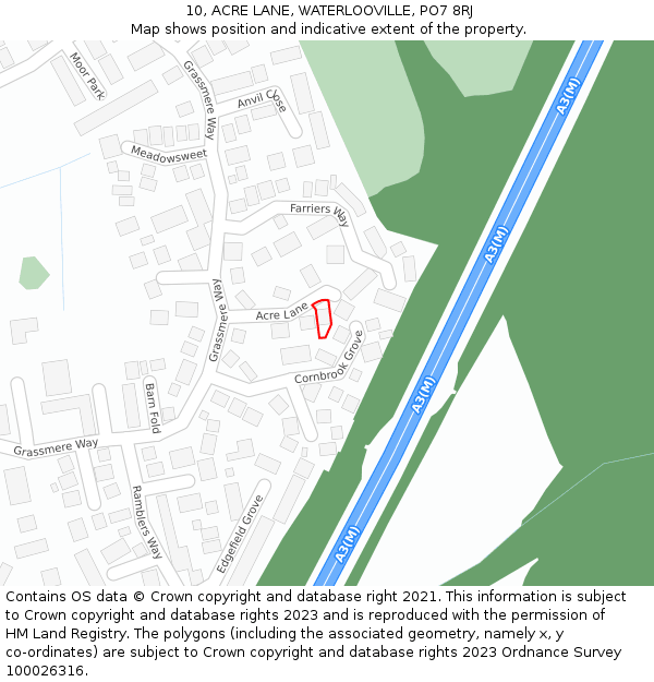 10, ACRE LANE, WATERLOOVILLE, PO7 8RJ: Location map and indicative extent of plot